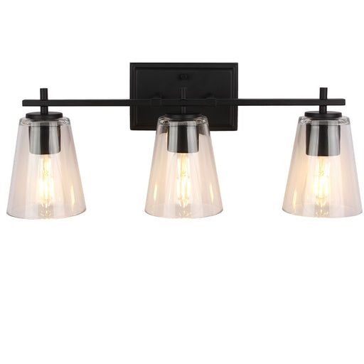 Dainolite Wenda 3 Light Bath/Vanity, Matte Black/Clear