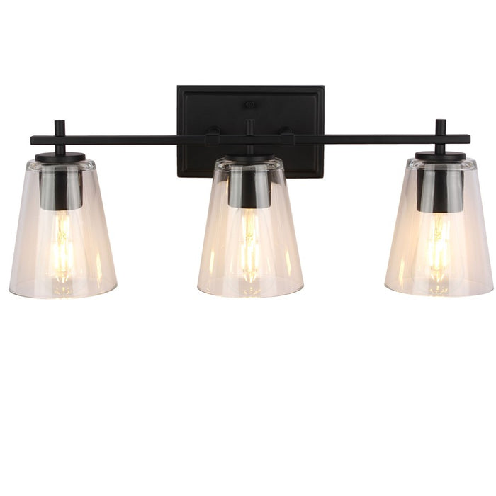 Dainolite Wenda 3 Light Bath/Vanity, Matte Black/Clear
