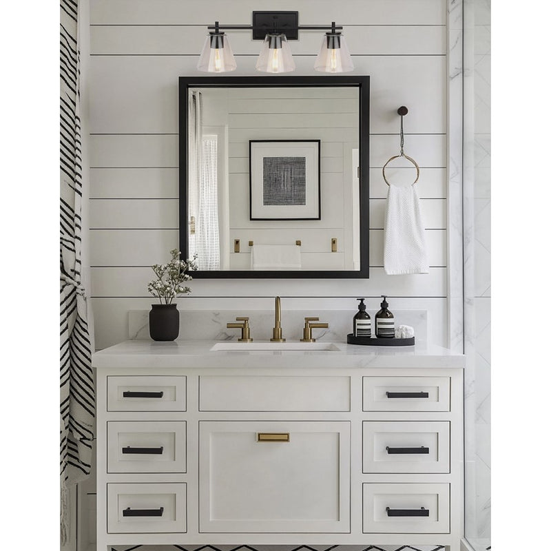 Dainolite Wenda 23in 3-Light Vanity Light | Transitional Matte Black and Clear Glass | Bathroom & Powder Room | 23 x 7 x 9.75 in | Model WND-233W-MB
