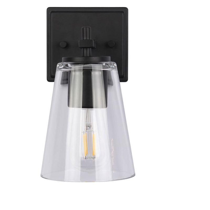 Dainolite Wenda 5in 1-Light Wall Sconce | Transitional Matte Black and Clear Glass | Bathroom & Powder Room | 5.25 x 7 x 9.75 in | Model WND-51W-MB