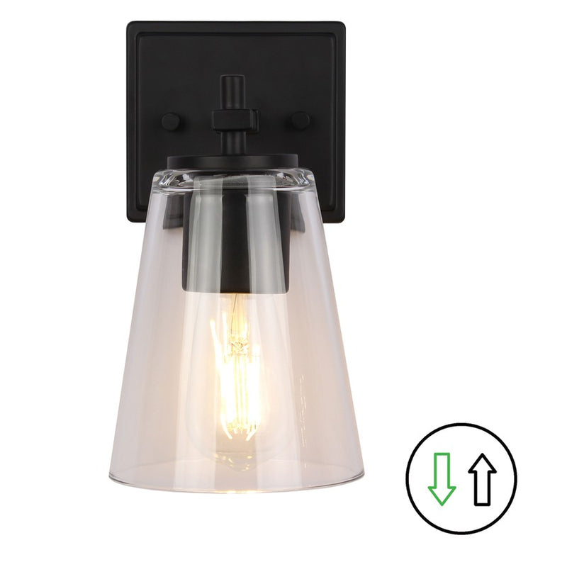 Dainolite Wenda 5in 1-Light Wall Sconce | Transitional Matte Black and Clear Glass | Bathroom & Powder Room | 5.25 x 7 x 9.75 in | Model WND-51W-MB