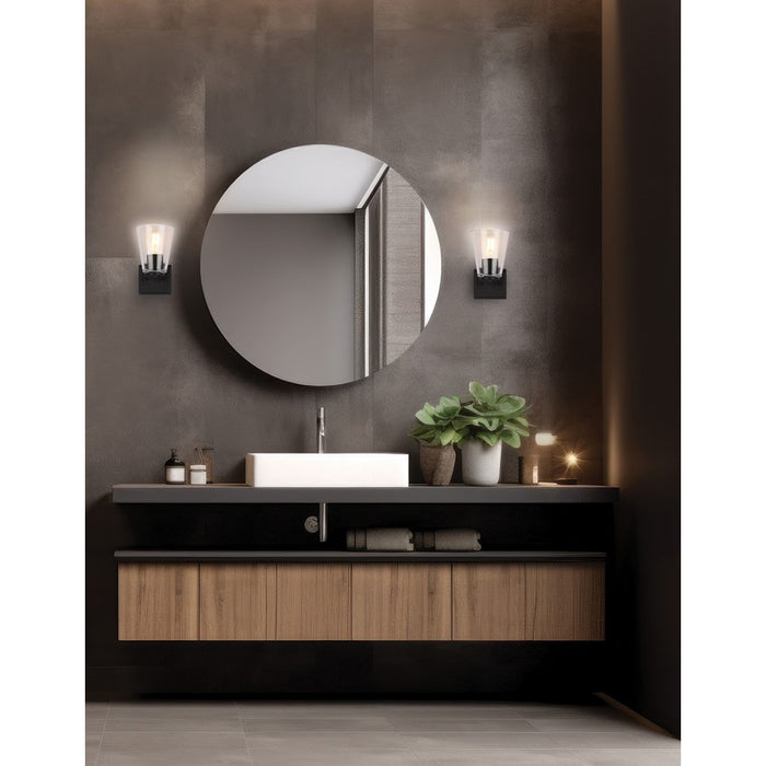 Dainolite Wenda 1 Light Wall Sconce, Matte Black/Clear