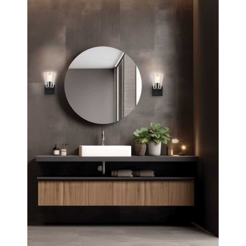 Dainolite Wenda 5in 1-Light Wall Sconce | Transitional Matte Black and Clear Glass | Bathroom & Powder Room | 5.25 x 7 x 9.75 in | Model WND-51W-MB