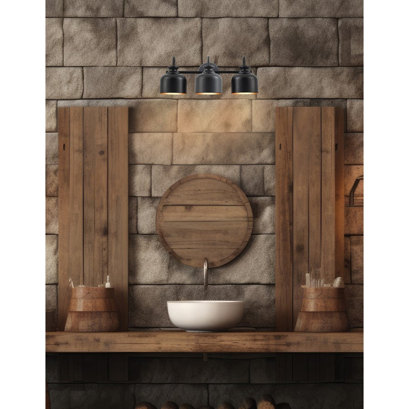 Dainolite Wrigley 21.5in 3-Light Vanity | Transitional Matte Black Metal | Bathroom & Powder Room | 7 x 21.5 x 8.25 in | Model WRG-213W-MB