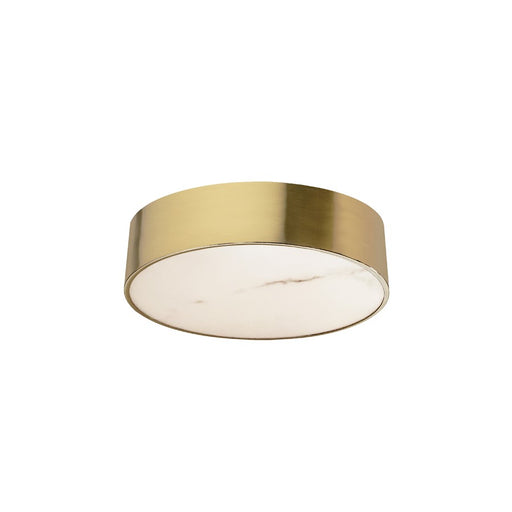 Dainolite Walsh 12in LED Flush Mount | Contemporary Aged Brass and Faux Alabaster | Bedroom & Living Room | 12 x 12 x 3.5 in | Model WSH-1220LEDFH-AGB