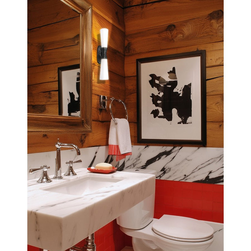 Dainolite Whitney 24in 2-Light Wall Sconce | Transitional Matte Black and White Glass | Hallway & Office | 4.75 x 5.25 x 24 in | Model WTY-192W-MB