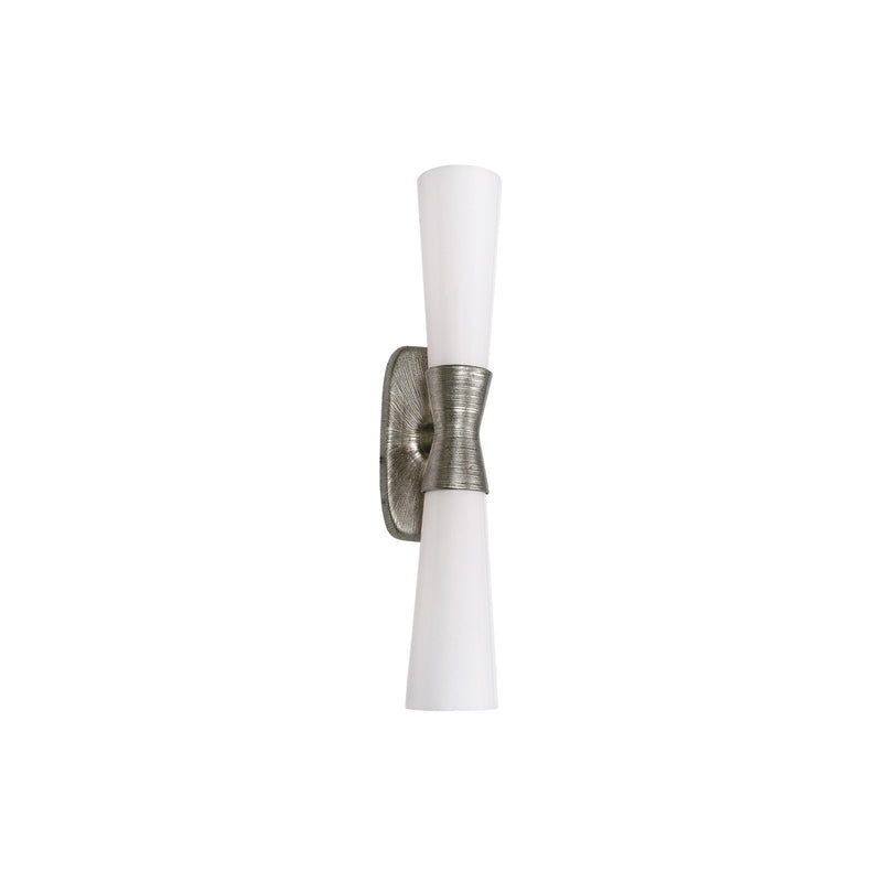 Dainolite Whitney 24in 2-Light Wall Sconce | Transitional Silver Plaster and White Glass | Hallway & Bathroom Ambient Light | 24 x | Model WTY-192W-SLV
