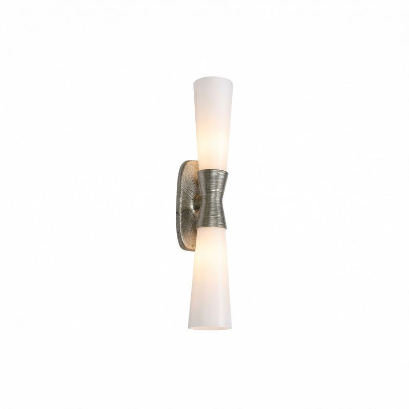 Dainolite Whitney 24in 2-Light Wall Sconce | Transitional Silver Plaster and White Glass | Hallway & Bathroom Ambient Light | 24 x | Model WTY-192W-SLV
