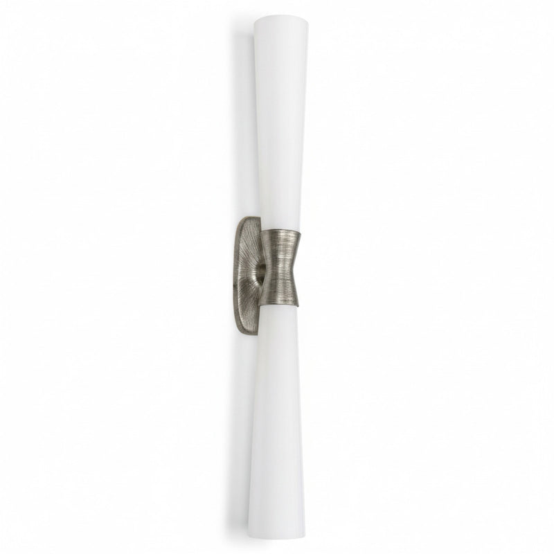 Dainolite Whitney 31.5in 2-Light Wall Sconce | Transitional Silver Plaster and White Glass | Hallway & Bathroom Accent | 31.5 x 4.75 | Model WTY-312W-SLV