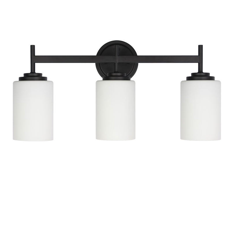 Dainolite Wynona 22.5in 3-Light Vanity Light | Contemporary Matte Black and Opal White Glass | Bathroom & Powder Room | Model WYN-223W-MB