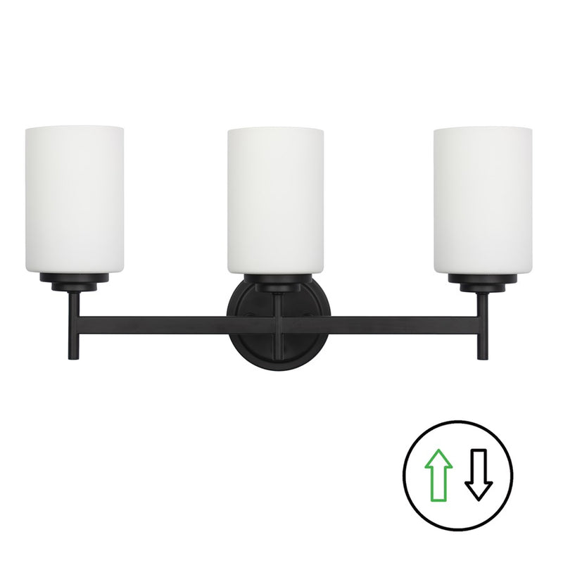 Dainolite Wynona 22.5in 3-Light Vanity Light | Contemporary Matte Black and Opal White Glass | Bathroom & Powder Room | Model WYN-223W-MB