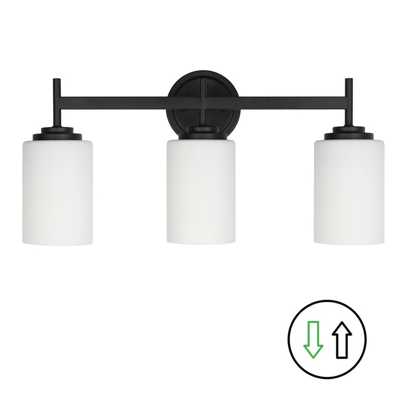 Dainolite Wynona 22.5in 3-Light Vanity Light | Contemporary Matte Black and Opal White Glass | Bathroom & Powder Room | Model WYN-223W-MB