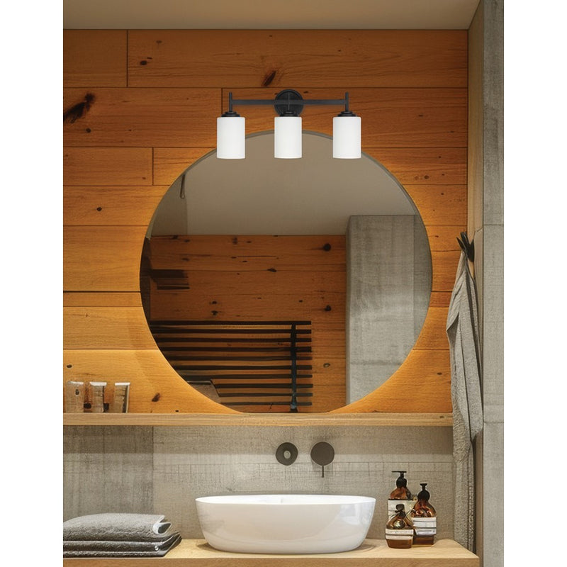 Dainolite Wynona 22.5in 3-Light Vanity Light | Contemporary Matte Black and Opal White Glass | Bathroom & Powder Room | Model WYN-223W-MB