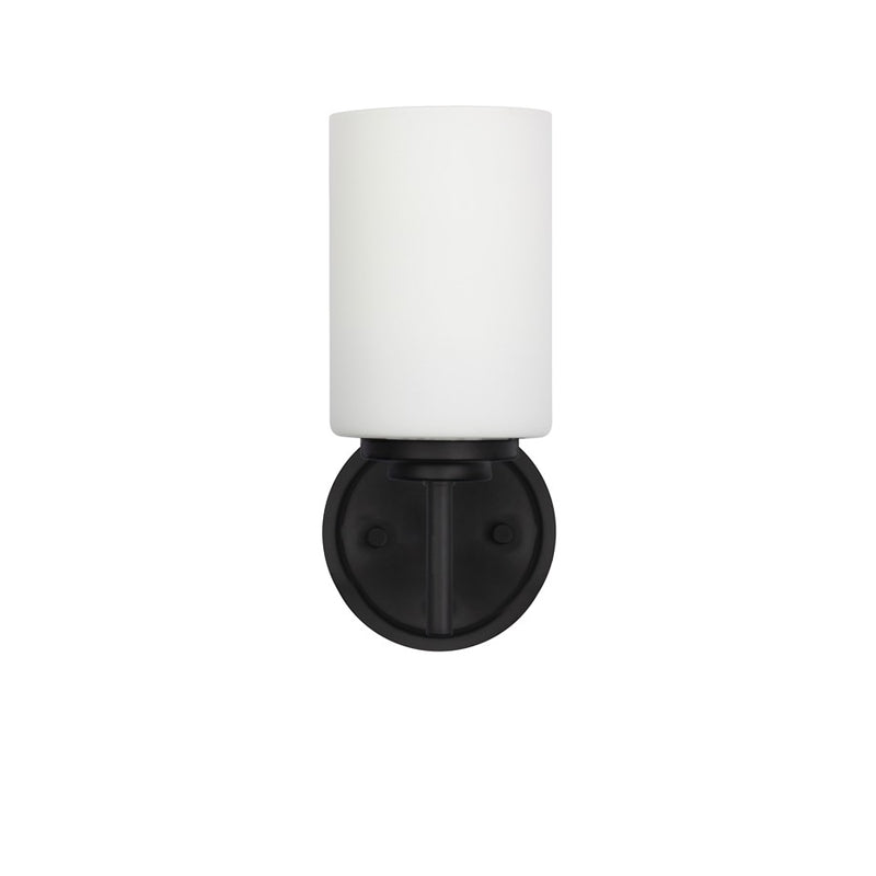 Dainolite Wynona 11in 1-Light Wall Sconce | Contemporary Matte Black and Opal White Glass | Bathroom & Powder Room Vanity | Model WYN-51W-MB