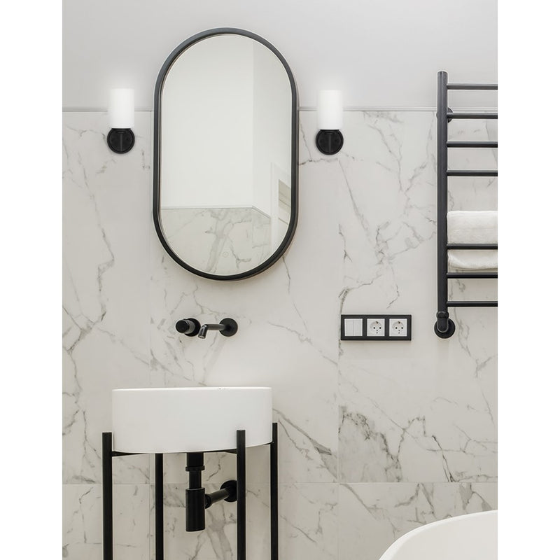 Dainolite Wynona 11in 1-Light Wall Sconce | Contemporary Matte Black and Opal White Glass | Bathroom & Powder Room Vanity | Model WYN-51W-MB