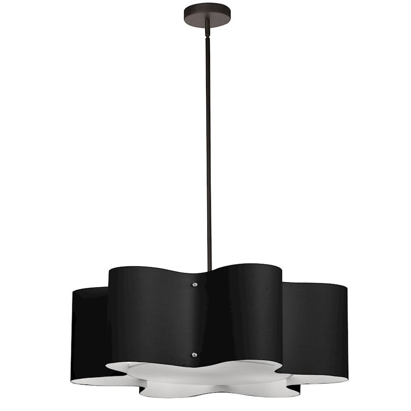 Dainolite Zulu 24in 3-Light Wave Drum Pendant | Modern Matte Black Fabric and Black Fabric Shade | Kitchen Island & Dining Room | Model ZUL-243-MB-BLK