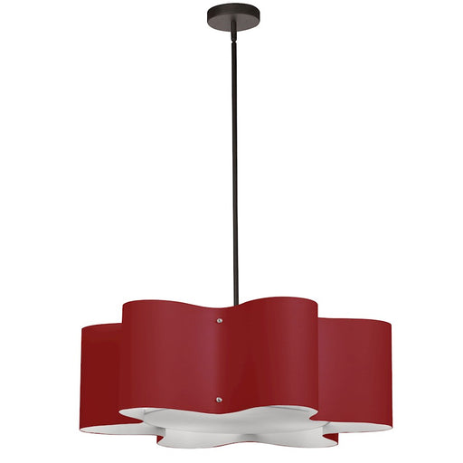 Dainolite Zulu 24in 3-Light Wave Drum Pendant | Modern Red Fabric and Matte Black | Kitchen Island & Dining Room | 24 x 24 x 8 in | Model ZUL-243-MB-RED