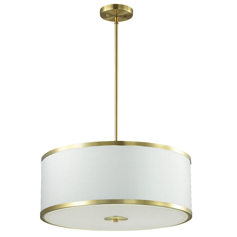 Dainolite Zuri 20in 4-Light Pendant | Aged Brass Metal and White Fabric Shade | Kitchen Island & Dining Room | 20 x 20 x 8 in | Model ZUR-402P-AGB-WH