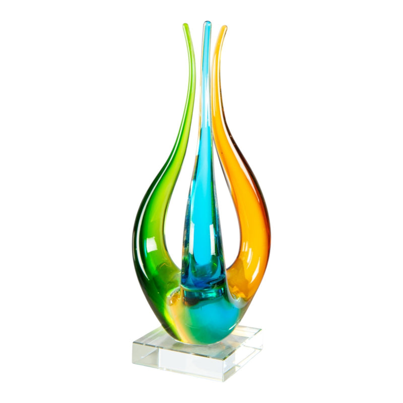 Dale Tiffany Harmony Trio Handcrafted Art Glass Sculpture | Blue, Green & Amber Three-Form Design | Living Room & Office Display | 4 x5in | Model AS26037