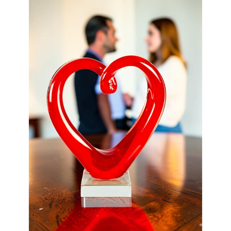 Dale Tiffany Ruby Heart Handcrafted Art Glass Sculpture | Open Heart Silhouette, Rich Ruby Red | Living Room & Bedroom Decor Accent | 3.25in | Model AS26041