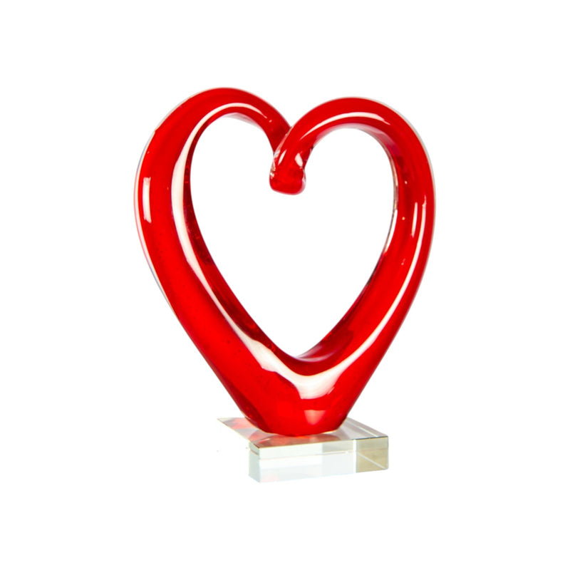 Dale Tiffany Ruby Heart Handcrafted Art Glass Sculpture | Open Heart Silhouette, Rich Ruby Red | Living Room & Bedroom Decor Accent | 3.25in | Model AS26041