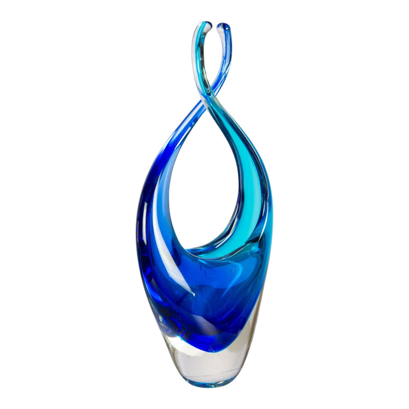 Dale Tiffany Azure Embrace Handcrafted Art Glass Sculpture | Open Curved Silhouette, Brilliant Azure Blue | Living Room & Coastal Decor | Model AS26043