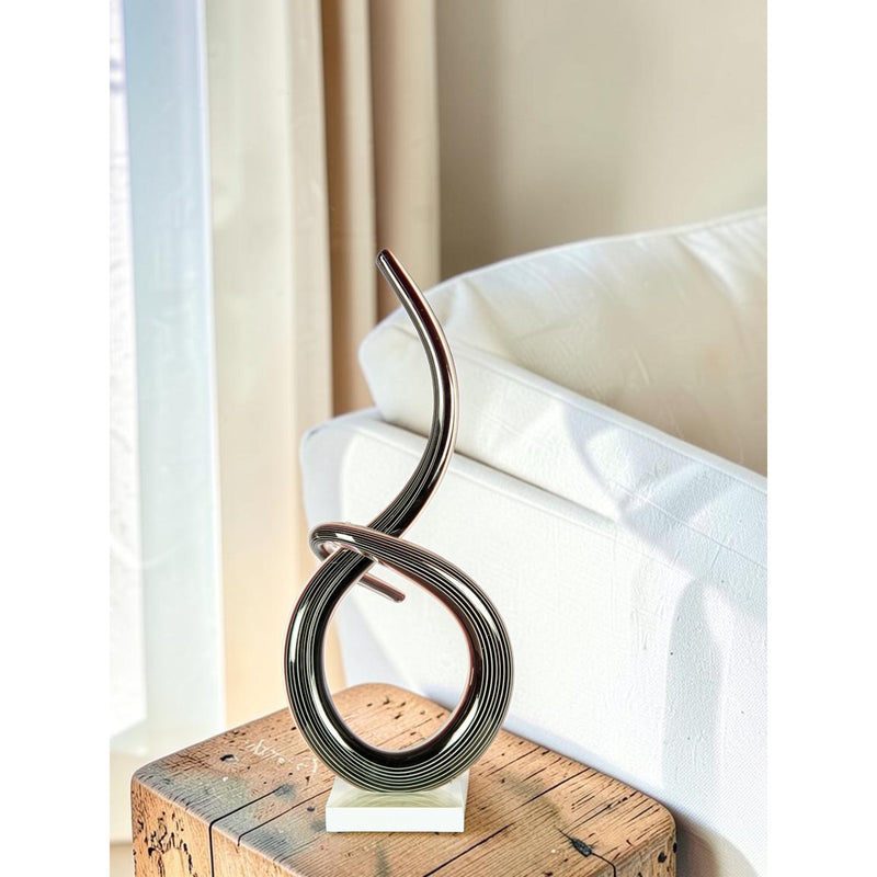Dale Tiffany Midnight Spiral Handcrafted Art Glass Sculpture | Abstract Ribbon Form, Charcoal Black | Living Room & Contemporary Decor | Model AS26056