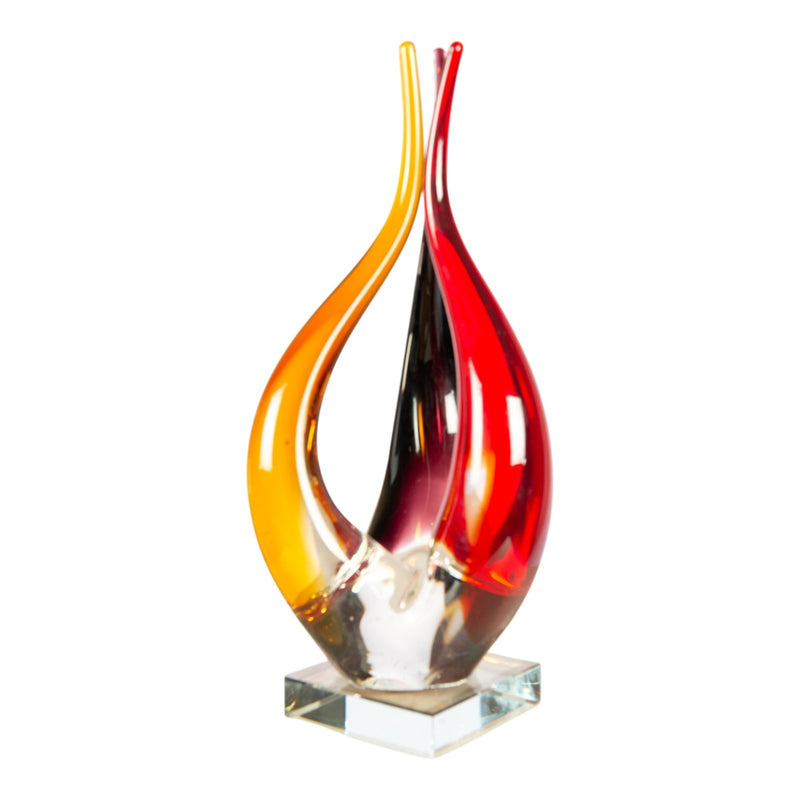 Dale Tiffany Phoenix Flame Handcrafted Art Glass Sculpture | Amber and Black Flame Design | Mantel & Shelf Display | 5.5 x 5.5 x 11.75 in | Model AS26057