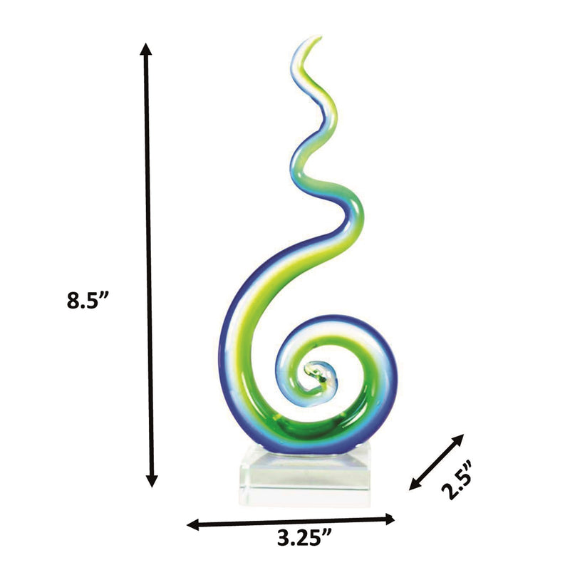 Dale Tiffany Coastal Whirl Handcrafted Art Glass Sculpture | Vibrant Blue and Green Spiral | Shelf & Side Table Accent | 2.5 x 3.5 x 8.5 in | Model AS26073
