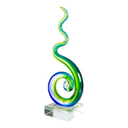 Dale Tiffany Coastal Whirl Handcrafted Art Glass Sculpture | Vibrant Blue and Green Spiral | Shelf & Side Table Accent | 2.5 x 3.5 x 8.5 in | Model AS26073