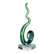 Dale Tiffany Coastal Whirl Handcrafted Art Glass Sculpture | Vibrant Blue and Green Spiral | Shelf & Side Table Accent | 2.5 x 3.5 x 8.5 in | Model AS26073