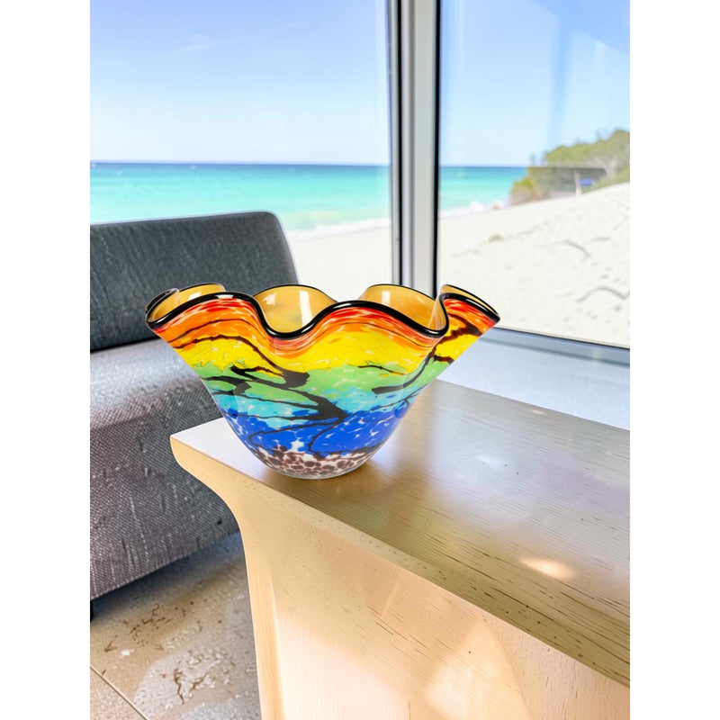 Dale Tiffany Rainbow Reef Hand Blown Art Glass Vase | Vivid Ocean-Inspired Multi-Color | Dining Table & Entryway Centerpiece | 15.25in | Model AV26030