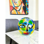 Dale Tiffany Winking Muse 9.5in Hand Blown Art Glass Vase | Whimsical Face Design in Multi-Color | Living Room & Shelf Accent | 9.5 x 9.5in | Model AV26032