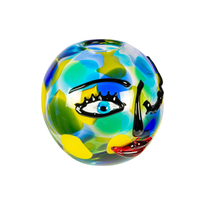 Dale Tiffany Winking Muse 9.5in Hand Blown Art Glass Vase | Whimsical Face Design in Multi-Color | Living Room & Shelf Accent | 9.5 x 9.5in | Model AV26032
