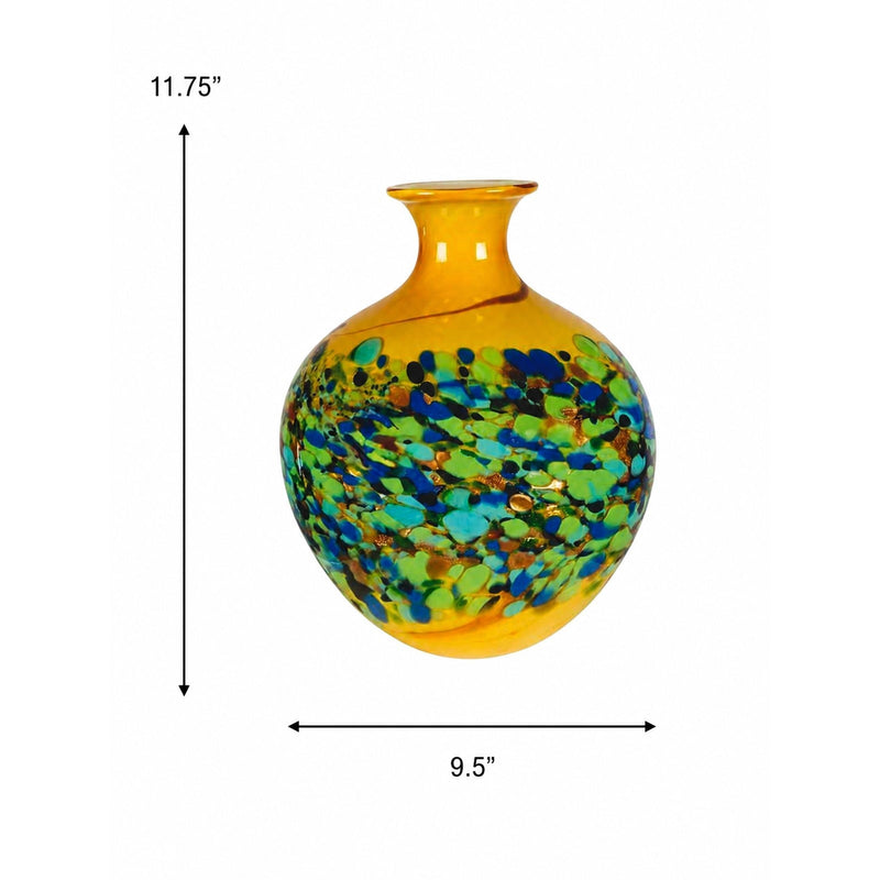 Dale Tiffany Belmonte 12in Hand Blown Art Glass Vase | Sculptural Multi-Color Transition | Entryway & Dining Room Accent | 9.5 x 9.5in | Model AV26053