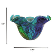 Dale Tiffany Orsini 16in Hand Blown Art Glass Vase | Wide Bowl Blue and Green Swirls | Dining Room & Living Room Centerpiece | 15.75in | Model AV26054