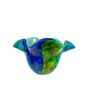Dale Tiffany Orsini 16in Hand Blown Art Glass Vase | Wide Bowl Blue and Green Swirls | Dining Room & Living Room Centerpiece | 15.75in | Model AV26054