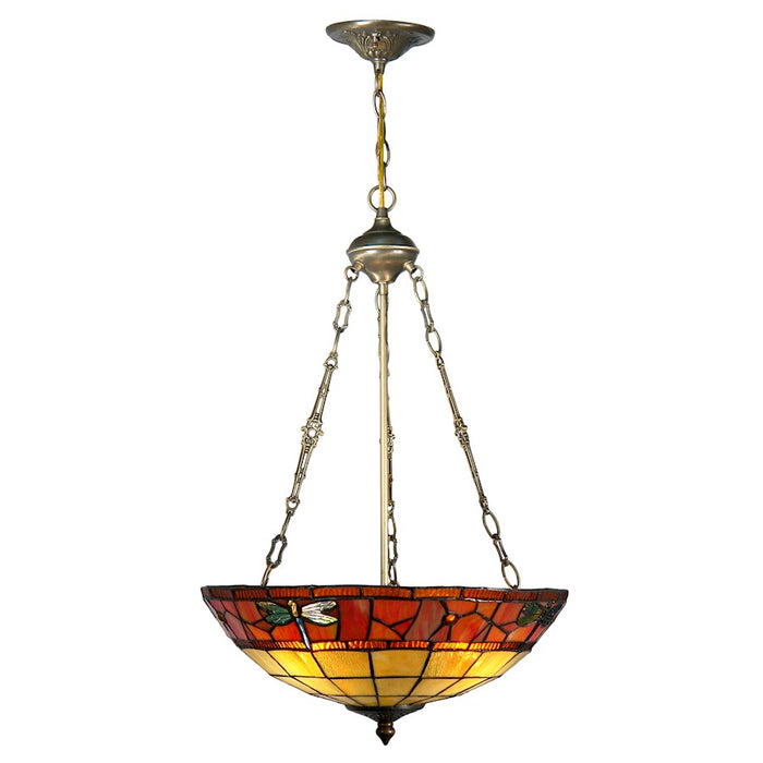 Dale Tiffany Groveland Dragonfly Inverted Tiffany Pendant, Brass
