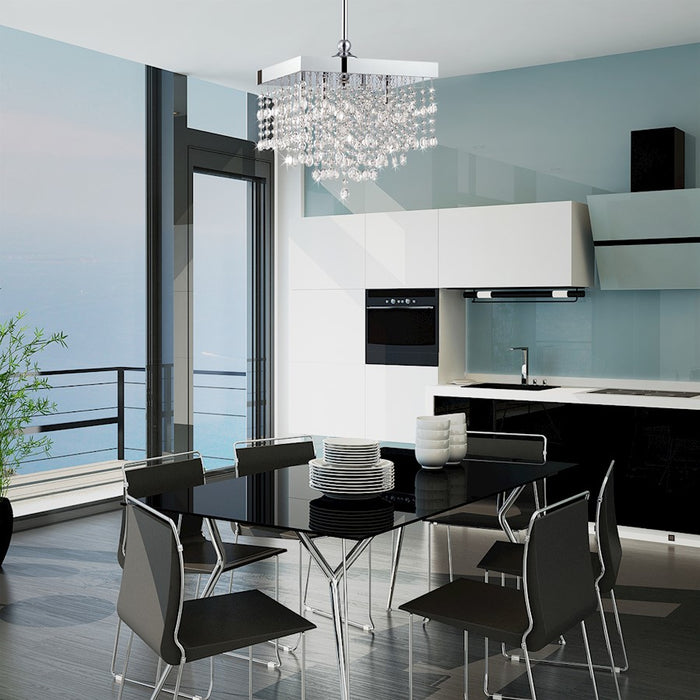 Eurofase Opa 4-Light Round Convertible Pendant, Chrome/Clear