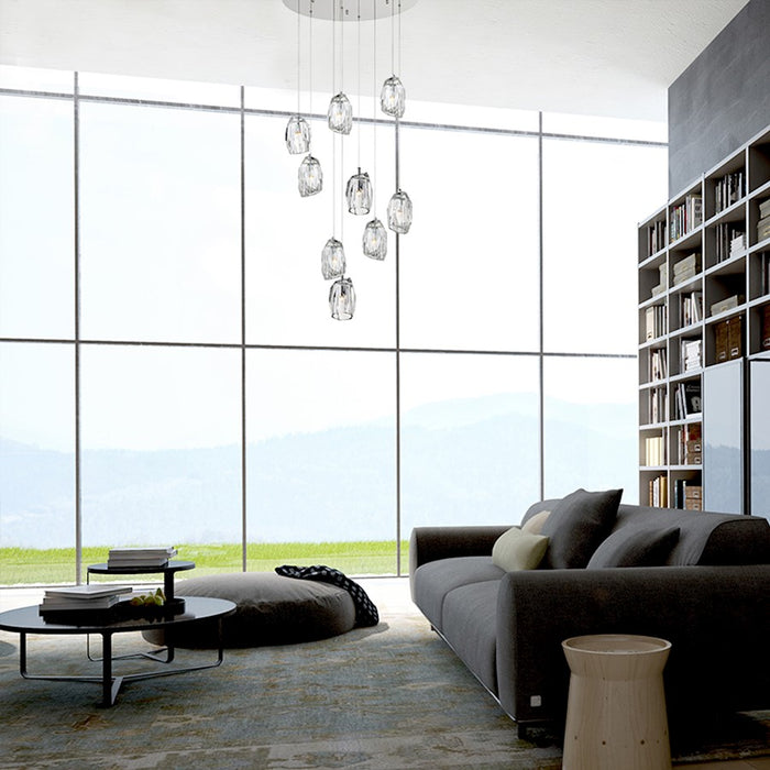 Eurofase Diffi 13-Light Oval Chandelier, Chrome/Clear