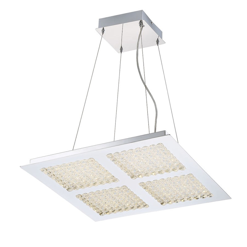 Eurofase Denso 4-Light Square LED Chandelier, Chrome/Clear