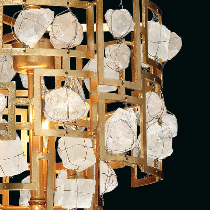 Eurofase Elrose 3-Light Chandelier, Gold Leaf/Gold/Stone