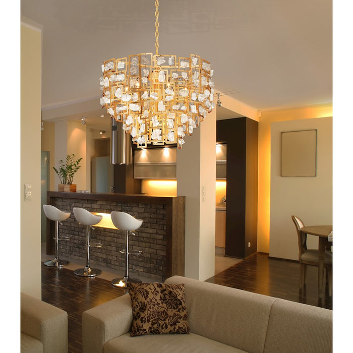 Eurofase Elrose 3-Light Chandelier, Gold Leaf/Gold/Stone