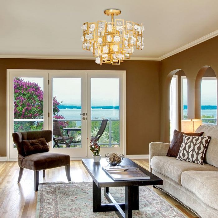 Eurofase Elrose 3-Light Chandelier, Gold Leaf/Gold/Stone
