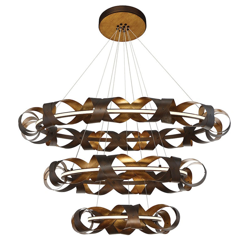 Eurofase Banderia Three-Tier LED Chandelier, Bronze/Bronze/Gold