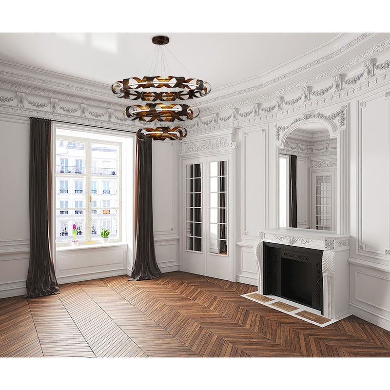 Eurofase Banderia Three-Tier LED Chandelier, Bronze/Bronze/Gold