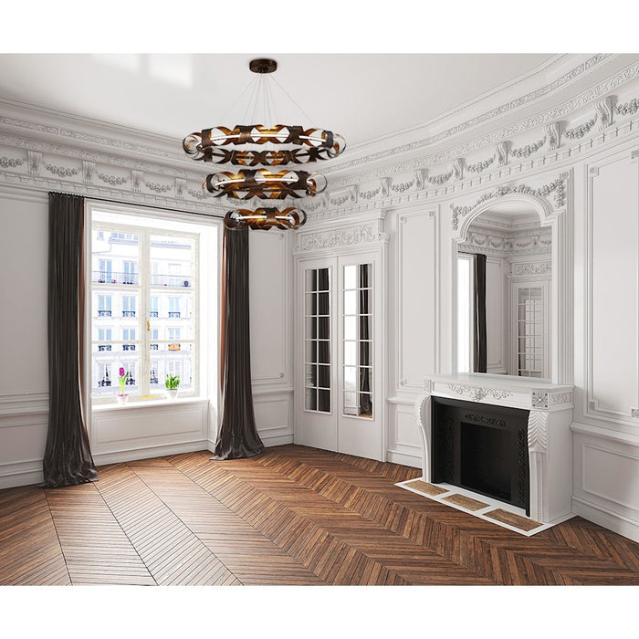 Eurofase Banderia Three-Tier LED Chandelier, Bronze/Bronze/Gold