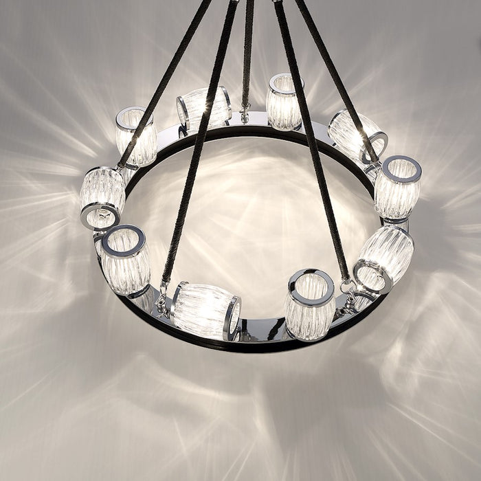 Eurofase Barile 8-Light Linear Chandelier, Chrome/Black/Clear