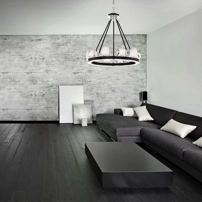 Eurofase Barile 8-Light Linear Chandelier, Chrome/Black/Clear