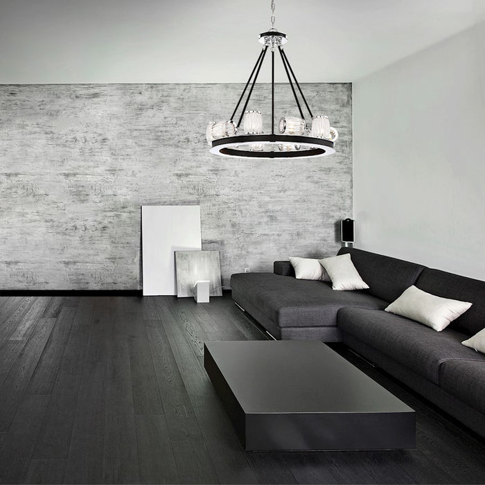 Eurofase Barile 8-Light Linear Chandelier, Chrome/Black/Clear